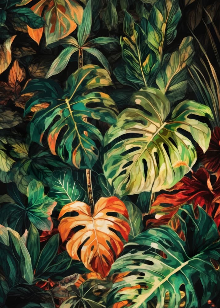 Lush Tropical Monstera Leaves by Justyna Jaszke — canvas wall art
