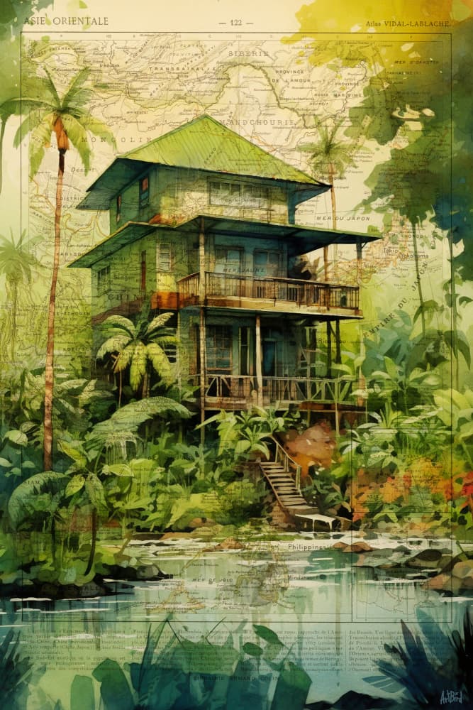 Tropical House Map by thomas chedeville — canvas wall art