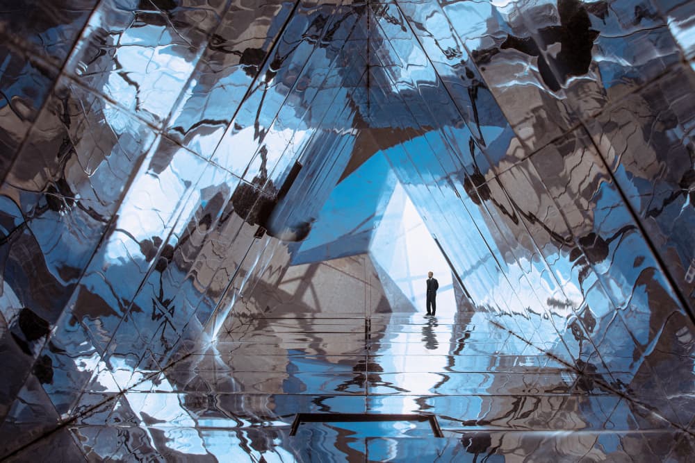 Reflective Blue Architecture by Uschi Hermann — canvas wall art