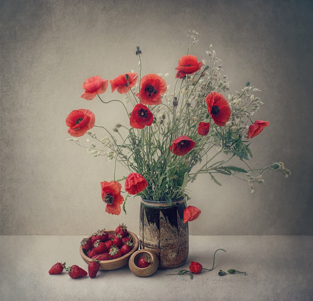 Red Poppies and Strawberries by Dimitar Lazarov - Dim — canvas wall art