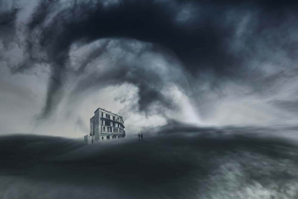Eerie Stormy Building by Uschi Hermann — canvas wall art