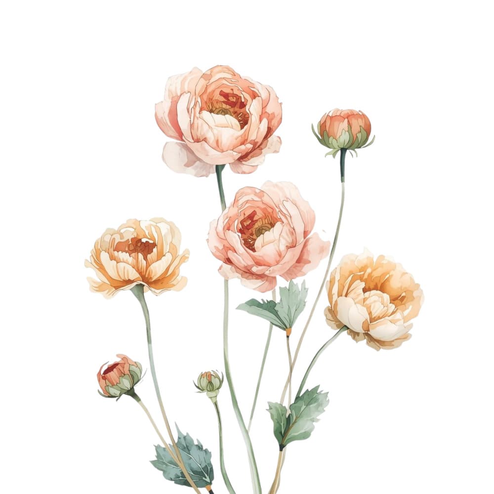 Peach Watercolor Flowers by Ohkimiko — canvas wall art