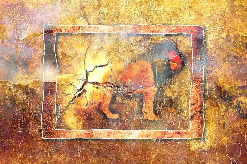 Primal Cave Art Lion by Rafal Kulik — canvas wall art