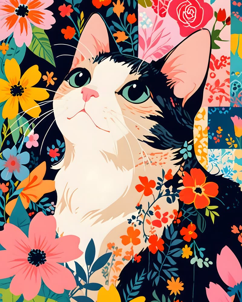 Whimsical Floral Cat by Kintsugi99 — canvas wall art