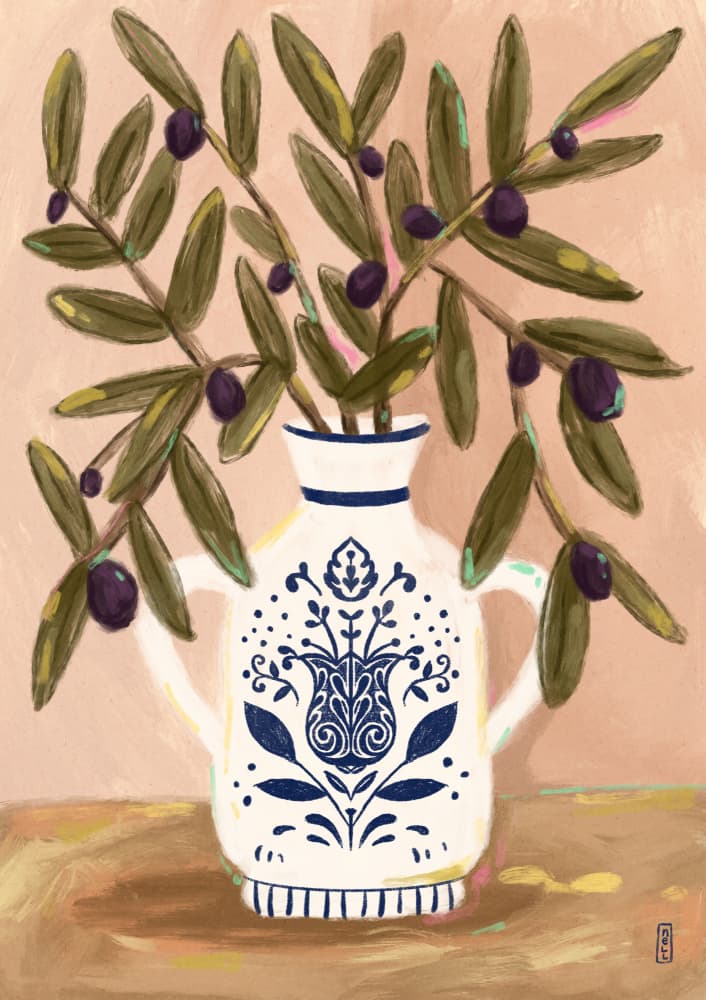 Olive Branches In a Pot Painting by Dirkie Nell — canvas wall art