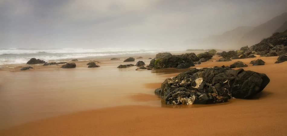 Misty Coastal Rocks by Norbert Maier — canvas wall art