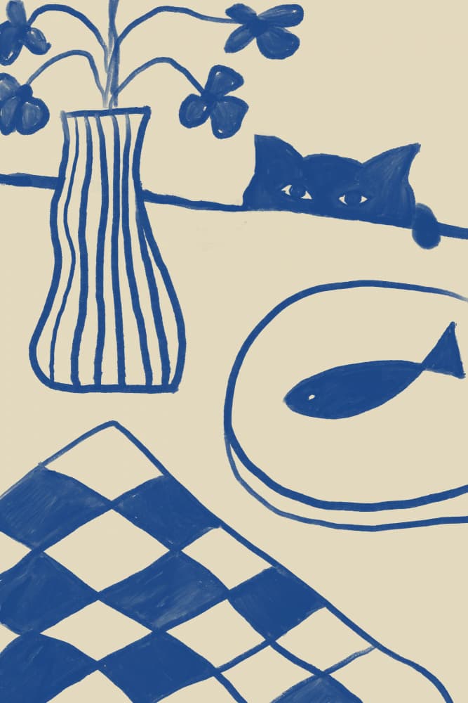 Blue Cat And Fish by The Art Concept — canvas wall art