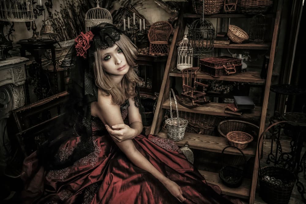 Gothic Red Dress Portrait by KOIKI — canvas wall art
