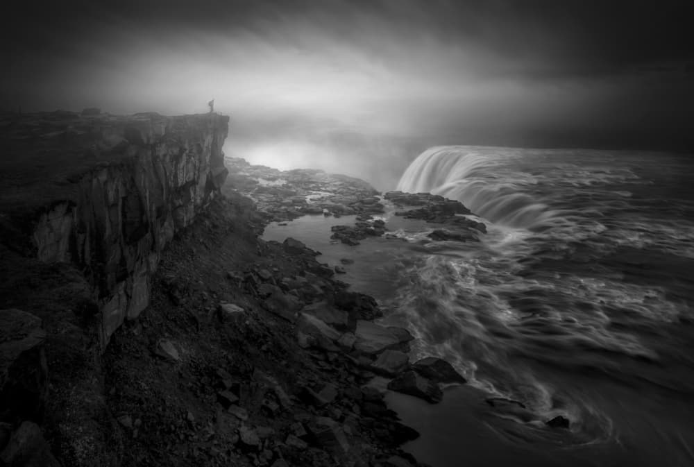 Misty Cliff Waterfall by Larry Deng APA — canvas wall art