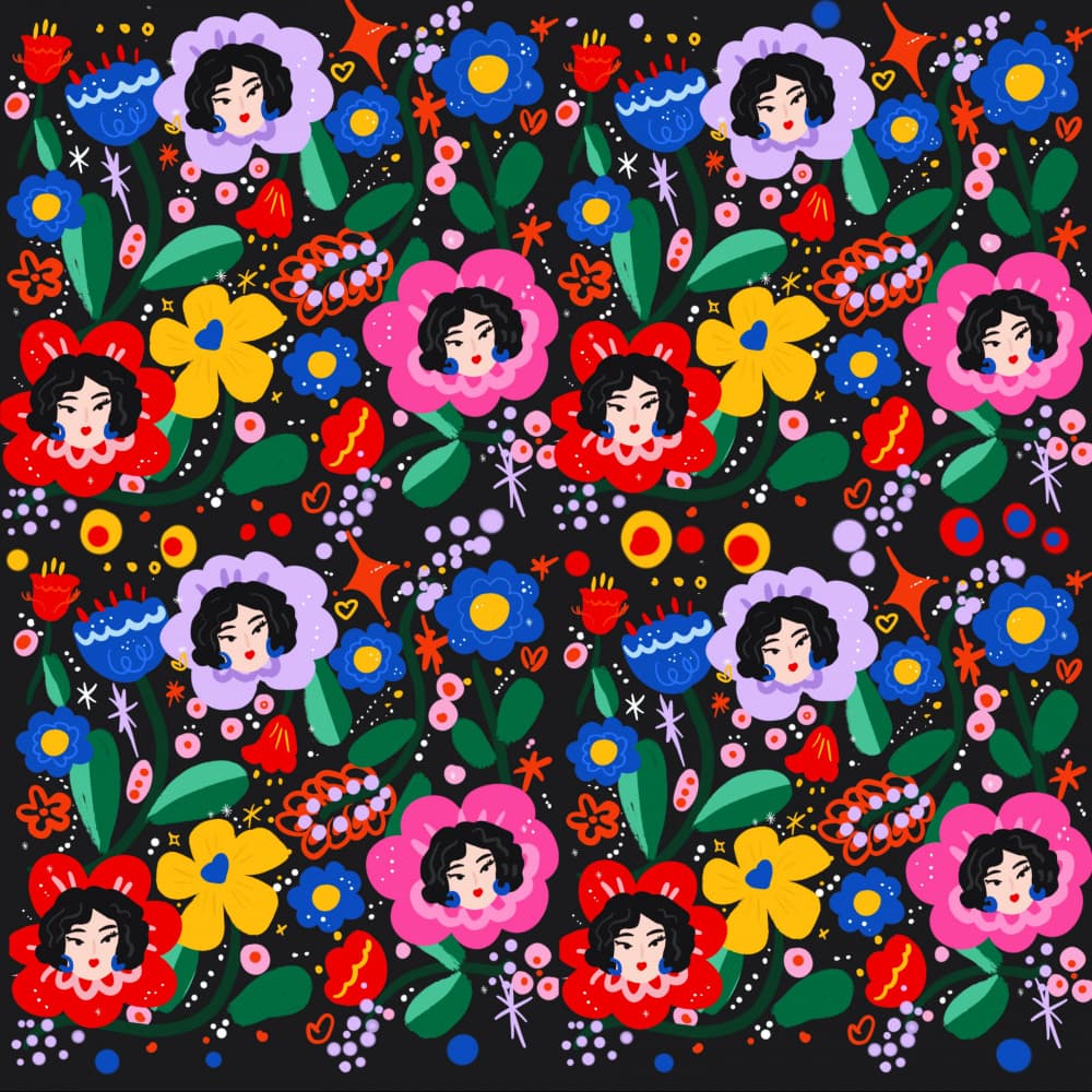 Vibrant Floral Women by sucidraw — canvas wall art
