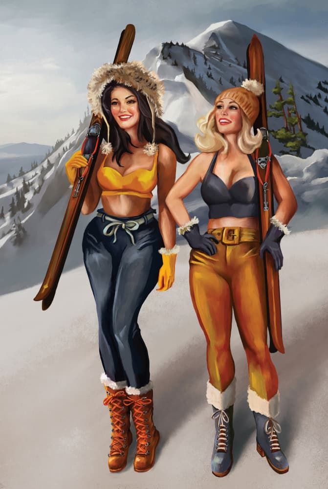 Vintage Pin Up Ski Girls by The Whiskey Ginger — canvas wall art