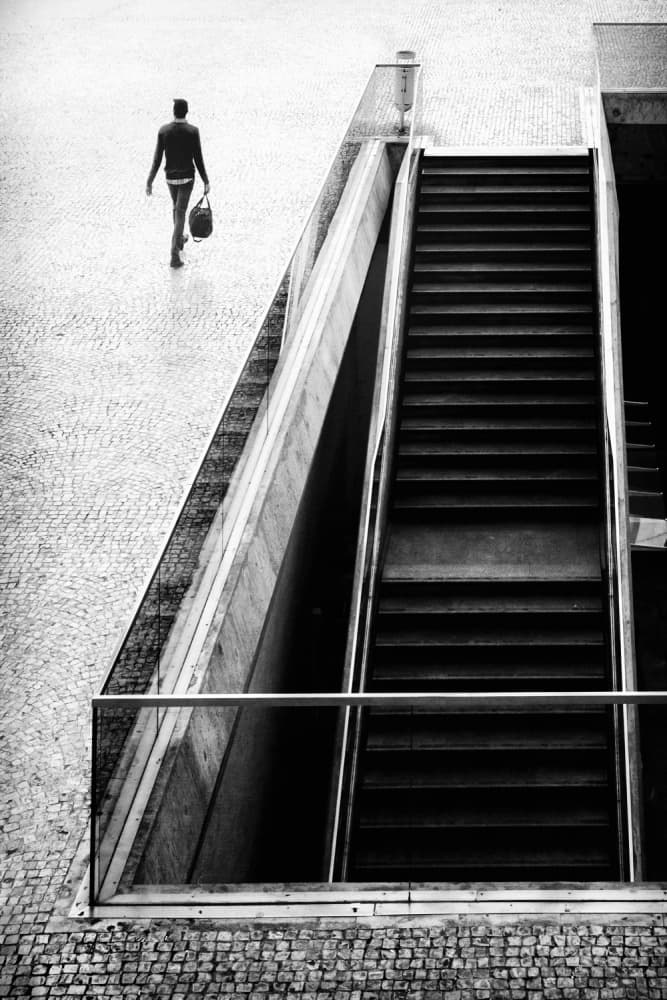 Man and Urban Steps by Laura Mexia — canvas wall art