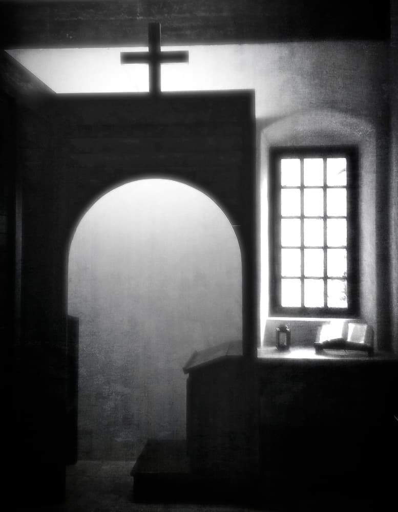 Chapel Cross Window by Anna Cseresnjes — canvas wall art