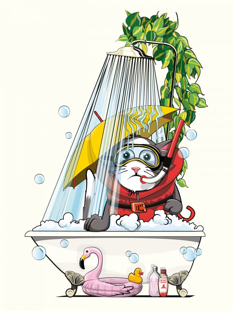 Snorkeling Cat Bath by In The Washroom — canvas wall art