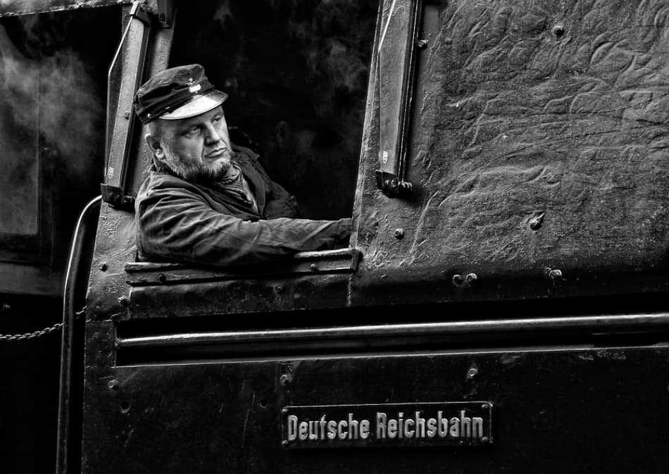Vintage Steam Train Driver by Eric Mattheyses — canvas wall art