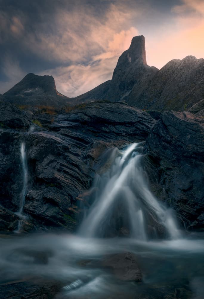 Moody Mountain Waterfall by Ole Henrik Skjelstad — canvas wall art