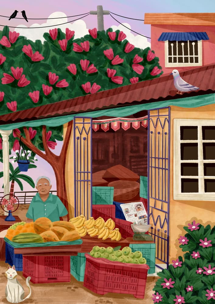 Vibrant Fruit Stand by Nidhi Kachhadiya — canvas wall art