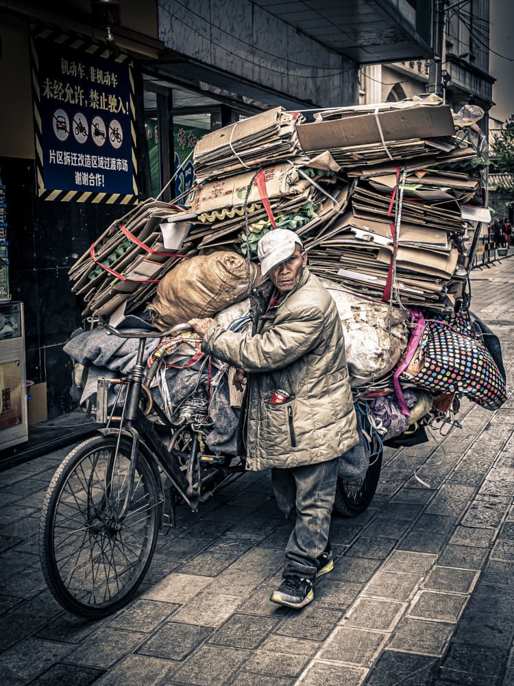 Old Man Pushing Cart by Eyal Alcalay — canvas wall art