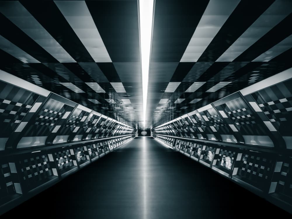 Futuristic Geometric Corridor by IKUMI FUKAZAWA — canvas wall art