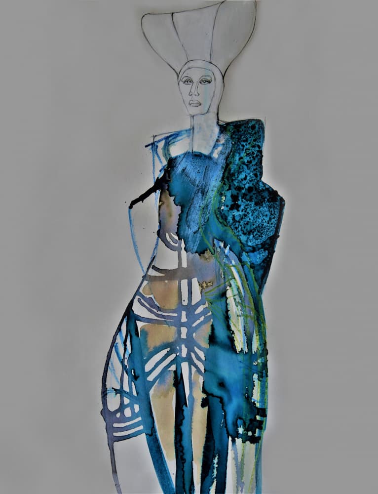 Blue Fashion Portrait by Doris Schmitz — canvas wall art