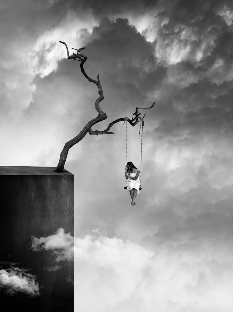 Woman On Cliff Swing by Hari Sulistiawan — canvas wall art