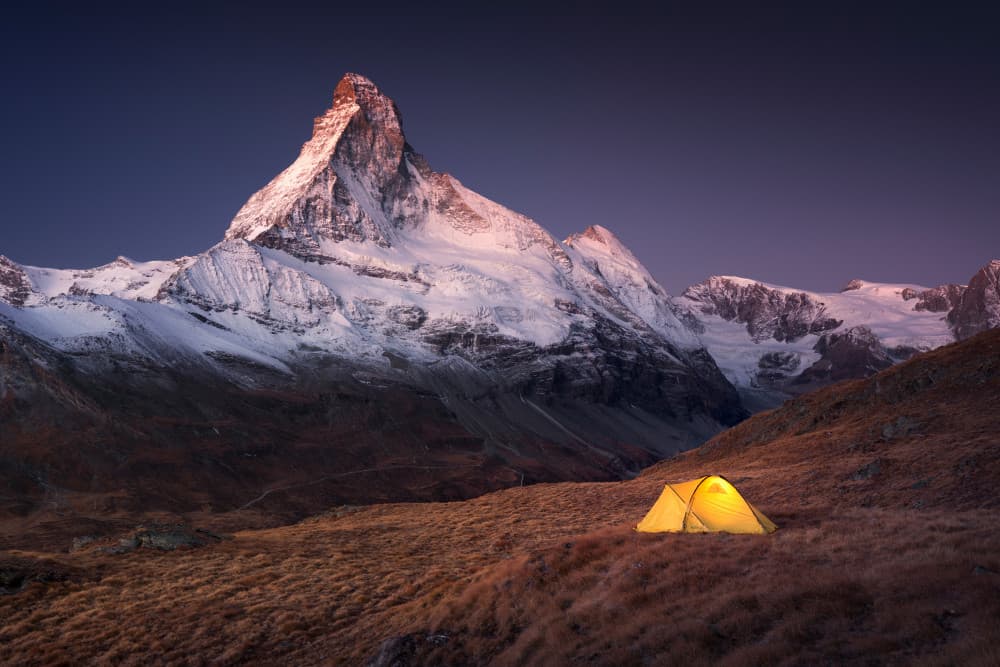 Matterhorn Glowing Tent by Karol Nienartowicz — canvas wall art