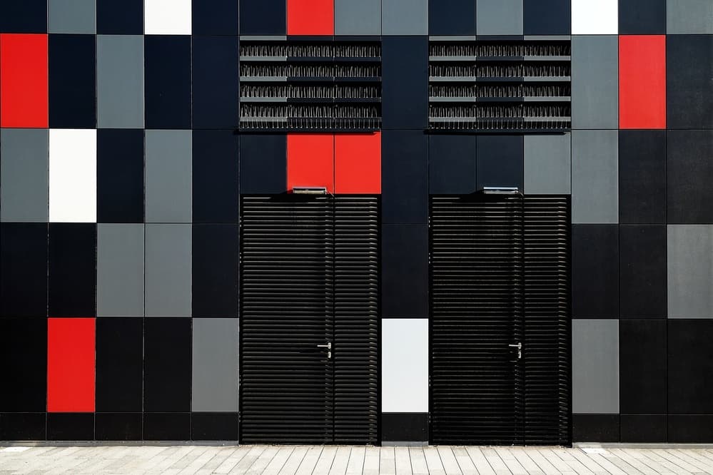 Red Black Geometric Facade by Roberto Parola — canvas wall art