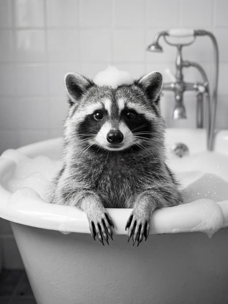 Raccoon Bubble Bath by Andreas Magnusson — canvas wall art