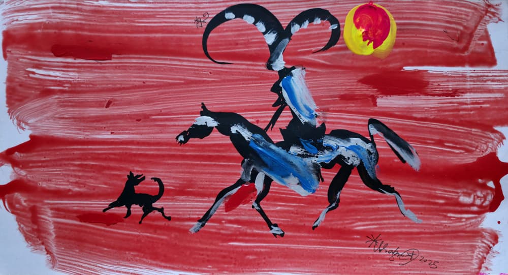 Wild Rider Red Sky by Kanat Ibragimov — canvas wall art