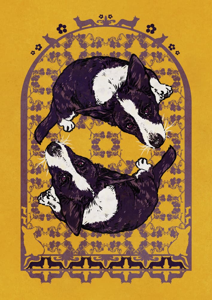 Playful Purple Corgis by Katariina Kosunen — canvas wall art
