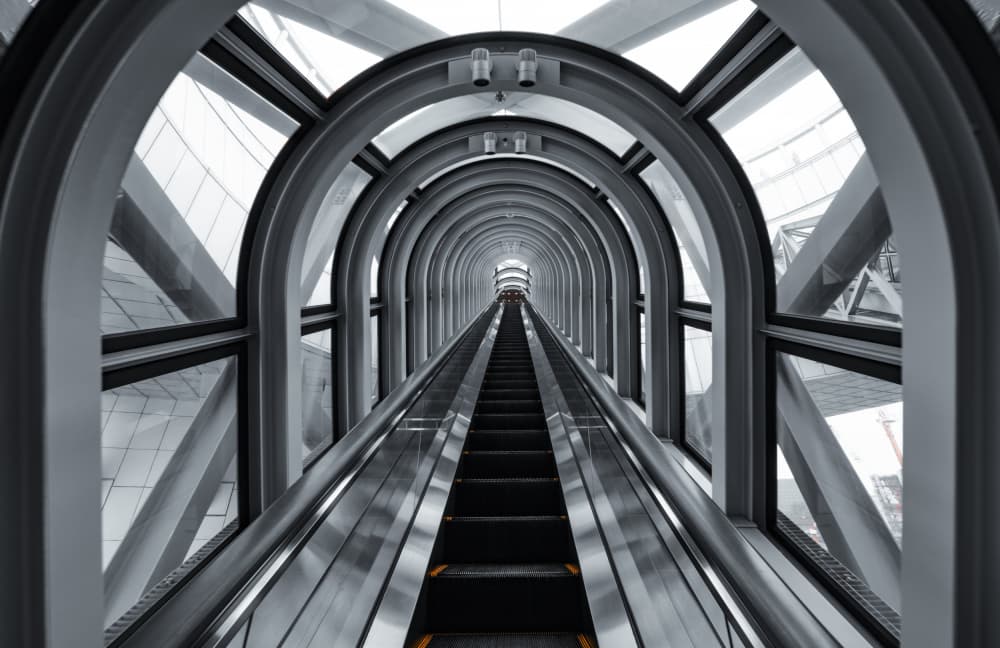 Long Futuristic Escalator by Tomoshi Hara — canvas wall art
