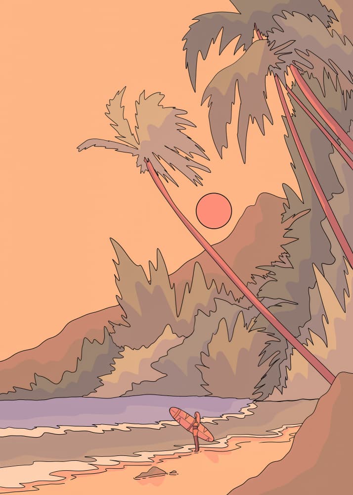 Tropical Sunset Surfer by Stephen Wade — canvas wall art