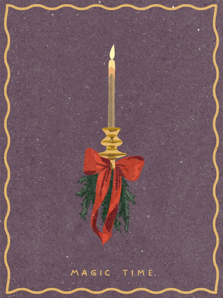 Candle with bow and spruce sprigs by NKTN — canvas wall art