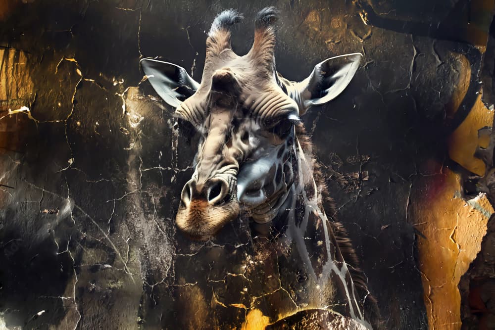 Giraffe On Cracked Wall by Rafal Kulik — canvas wall art