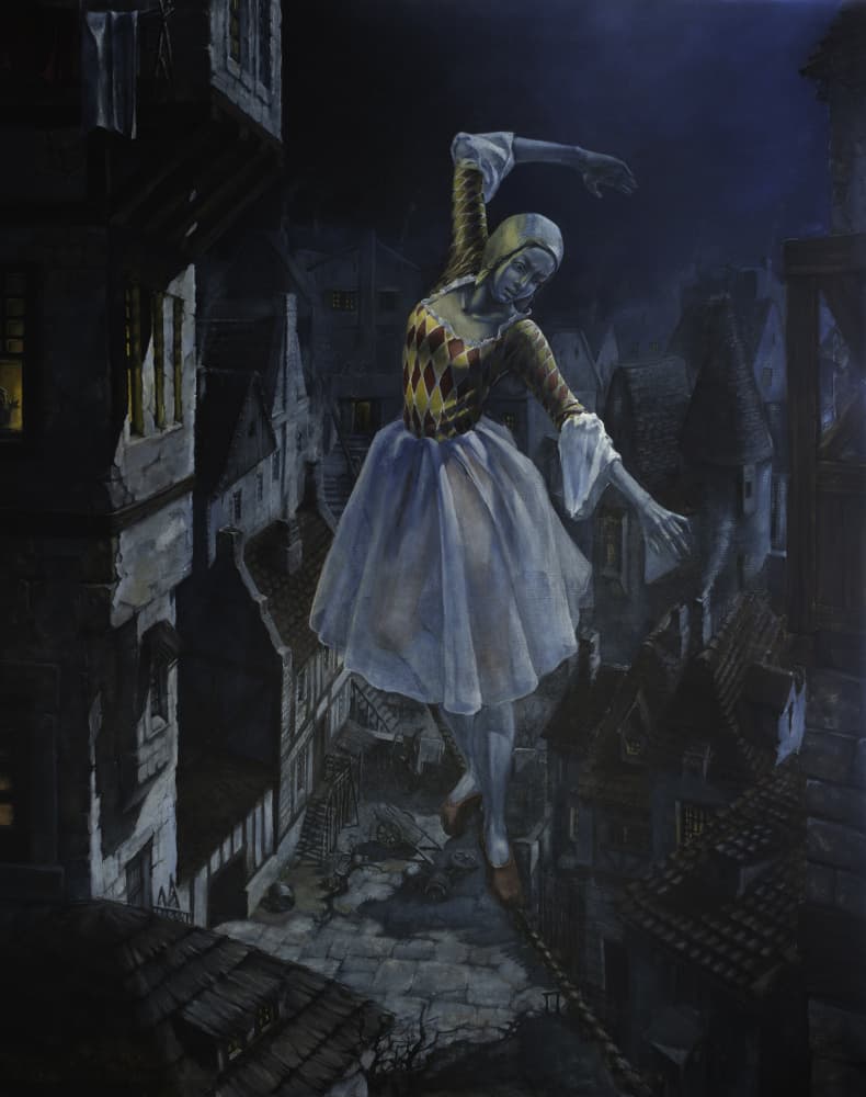 Night City Tightrope Dancer by Ekaterina Andersson — canvas wall art