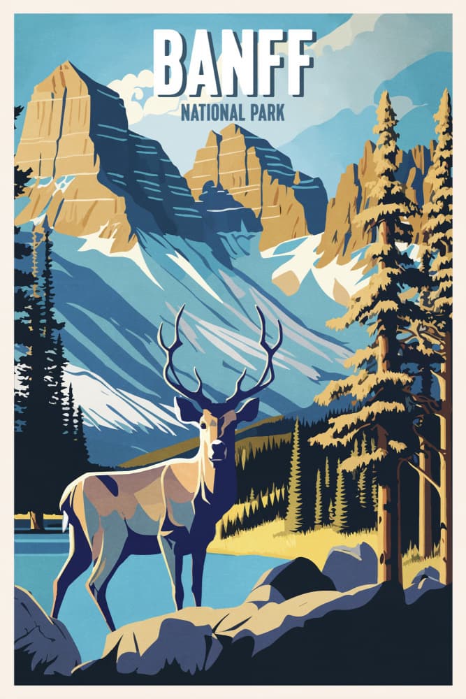 Vintage Mountain Stag by thomas chedeville — canvas wall art