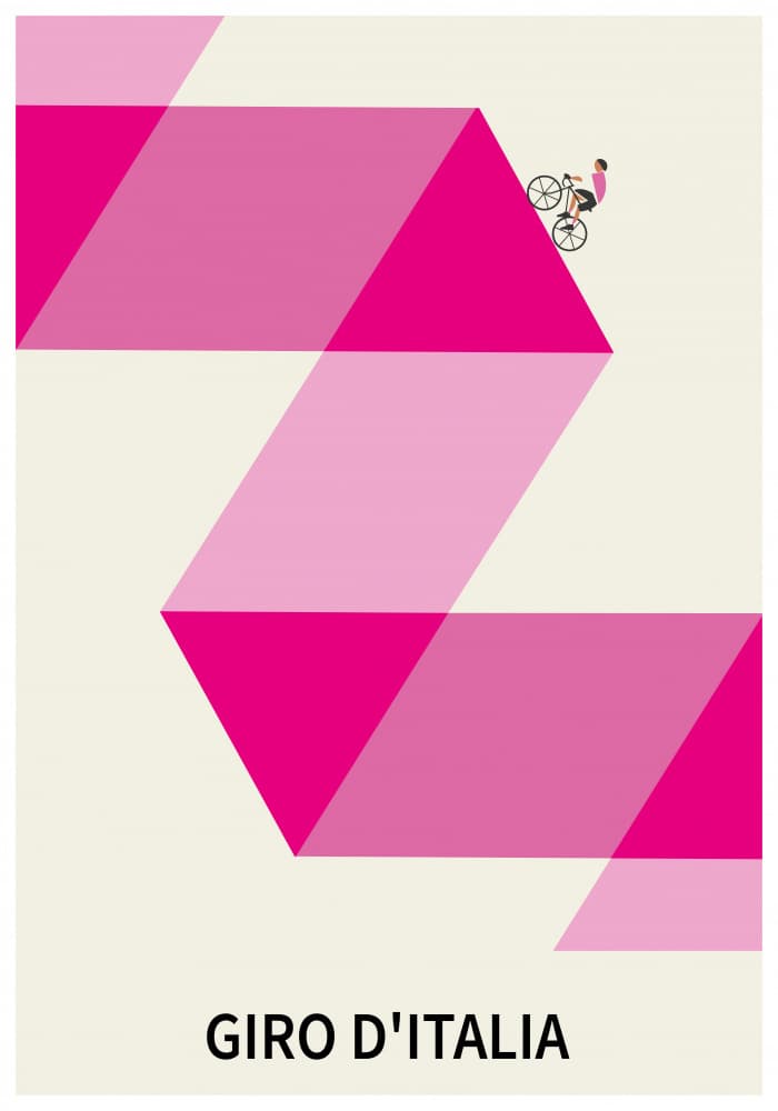 Pink Uphill Cyclist by Paperago — canvas wall art