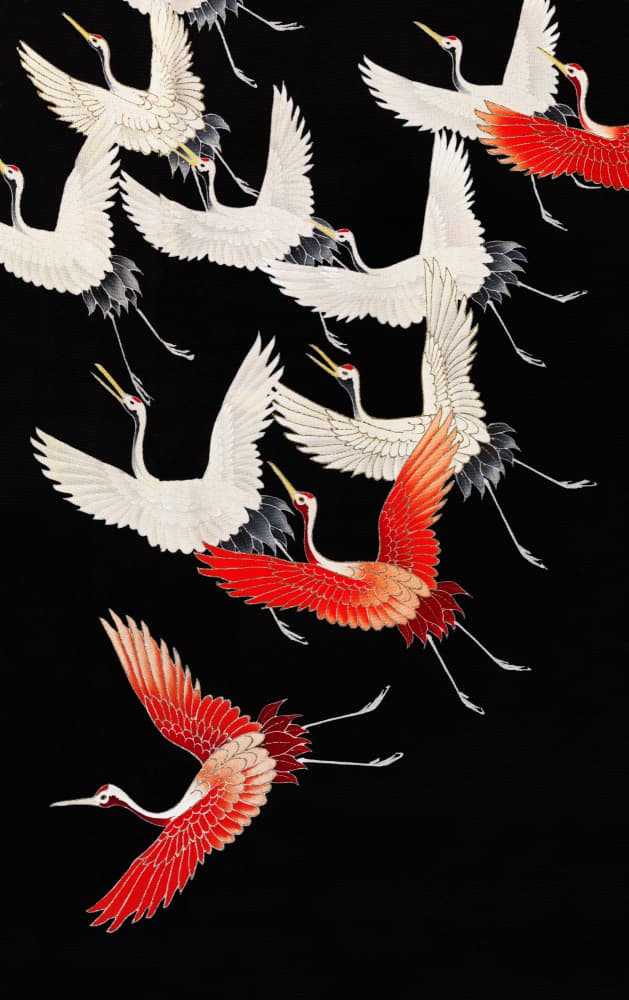 Flying Red and White Cranes by Marja van den Hurk — canvas wall art