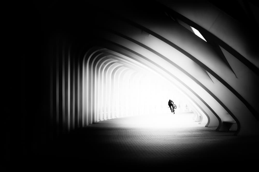 Bright Tunnel Cyclist by Juan Luis Duran — canvas wall art