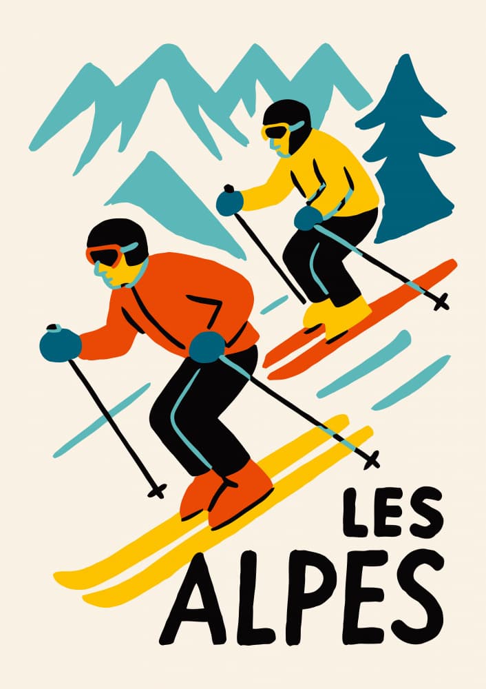 Retro Skiers in the Alps