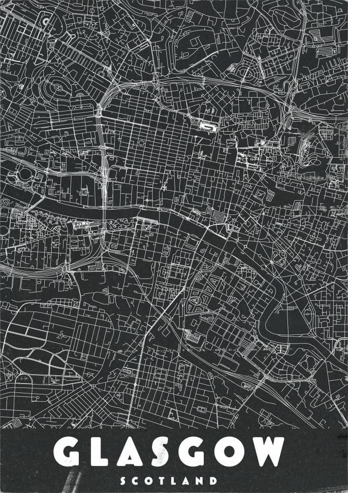 Monochrome Glasgow Map by Nicholas — canvas wall art