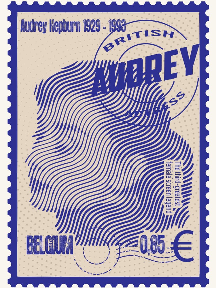 Audrey Hepburn Stamp Portrait by Doa Project — canvas wall art