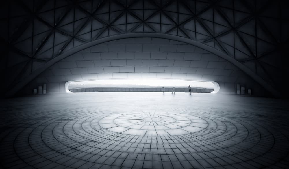 Futuristic Architectural Hall by Gu and Hongchao — canvas wall art