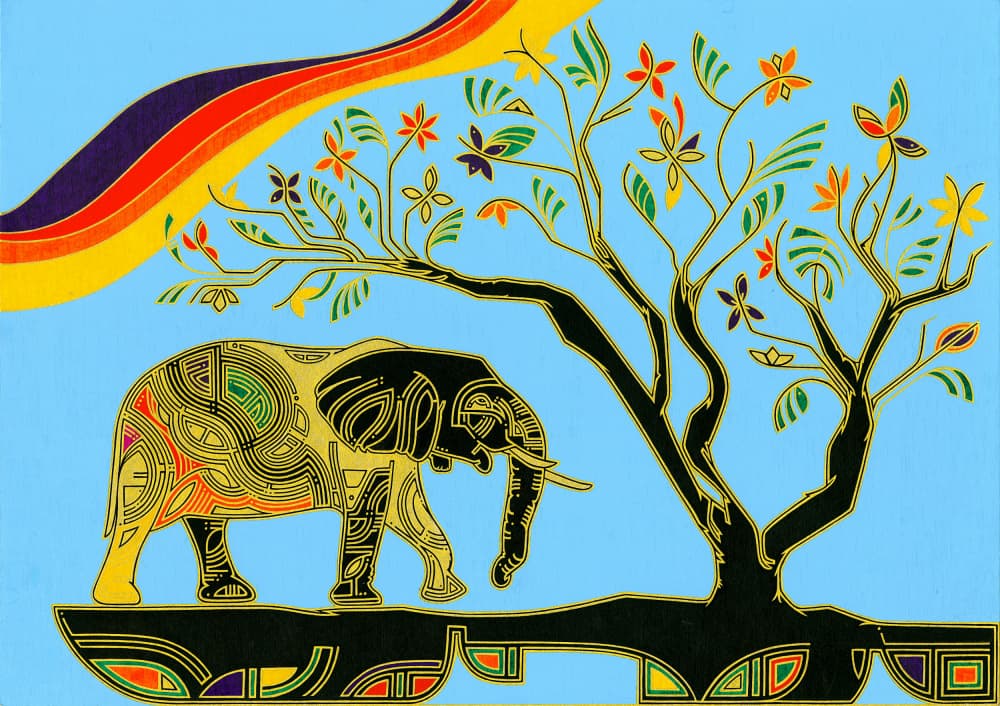Colorful Elephant Tree by Iona Gilburt — canvas wall art