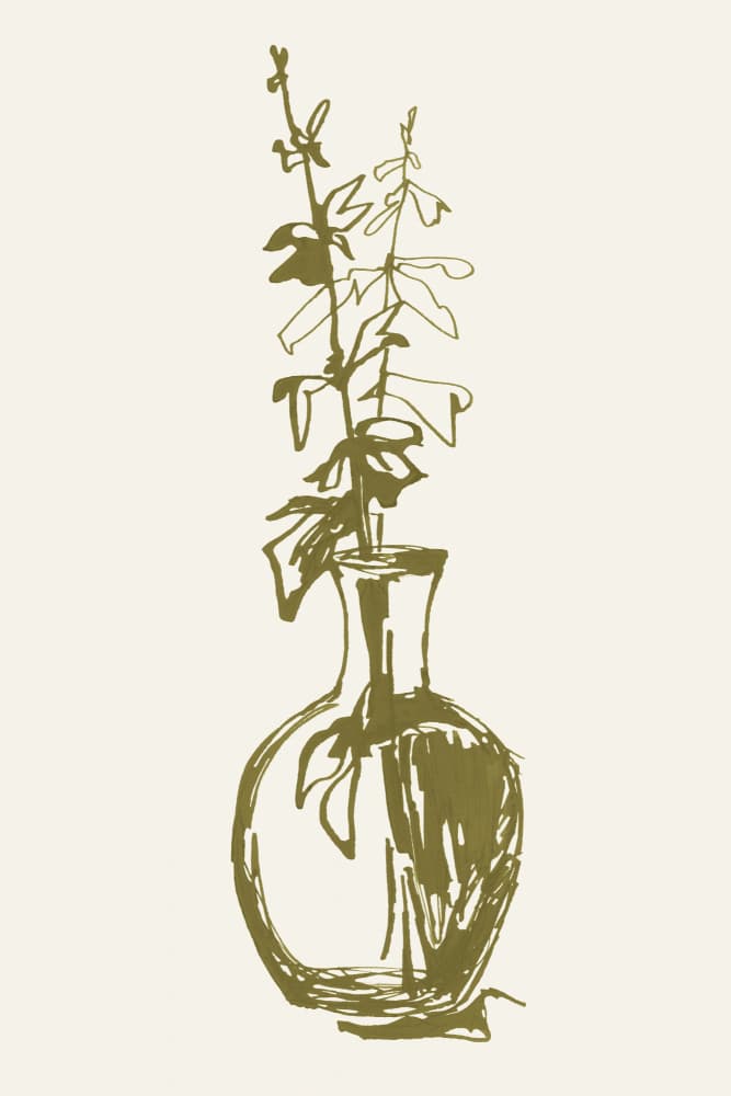 Olive Green Botanical Sketch by Rosana Laiz Blursbyai — canvas wall art