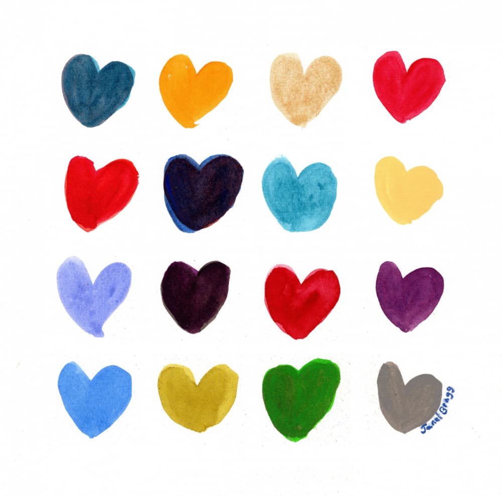 Colorful Watercolor Hearts by Janel Bragg — canvas wall art