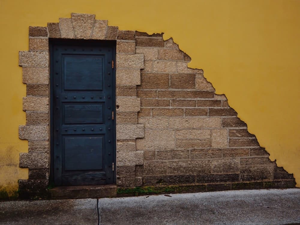 Yellow Wall Blue Door by Del Mundo Imagery — canvas wall art