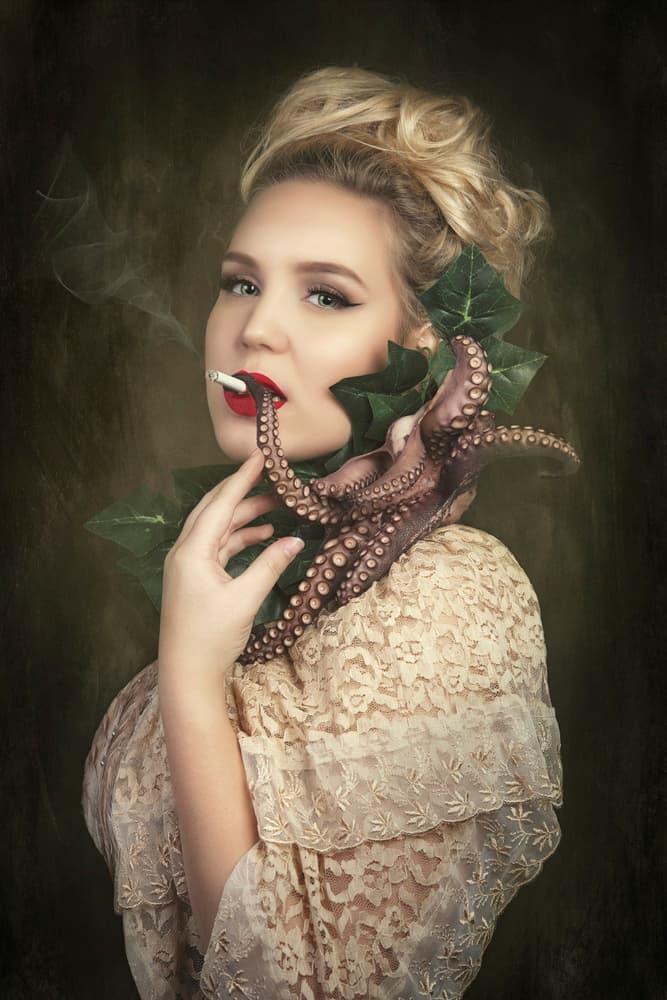 Smoking Siren Portrait by Carola Kayen-Mouthaan — canvas wall art