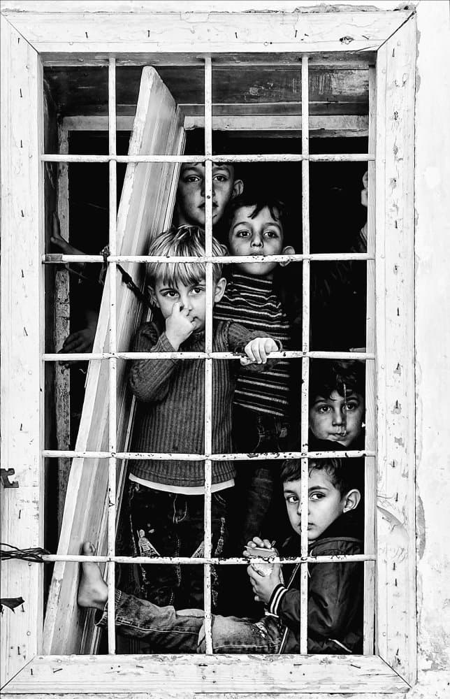 Curious Kids Window by durmusceylan — canvas wall art