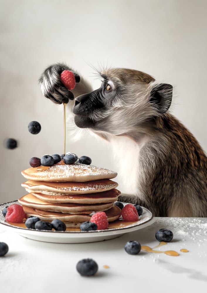 Monkey's Sweet Breakfast by Niky Rahner — canvas wall art